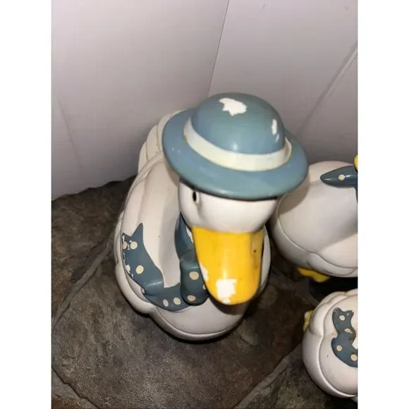Vintage Goose Cookie jars Set 4 Blue Polka Dot Farmhouse Cottagecore - Picture 3 of 15